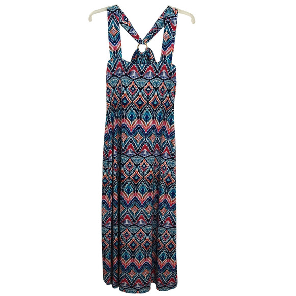 Tommy Bahama Prima Peacock Maxi Dress Size Small Stretch Ikat Halter Beach - Picture 5 of 7